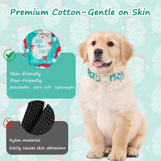 Christmas Dog Collar竊똕oft Cotton Dog Collars for Medium Dogs, Dog Christmas Collar with Santa for Small Medium Large Dogs, Adjustable Green Collars Perfect for Girl or Boy Dog Collars-M