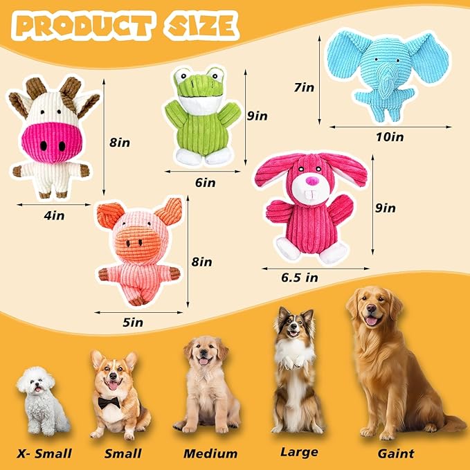 5 Pack Squeaky Dog Toys, Tough Stuffed Plush Puppy Tough Chew Toys, Durable Plush Animal Dog Toy for Large Small Medium Dogs to Keep Them Busy