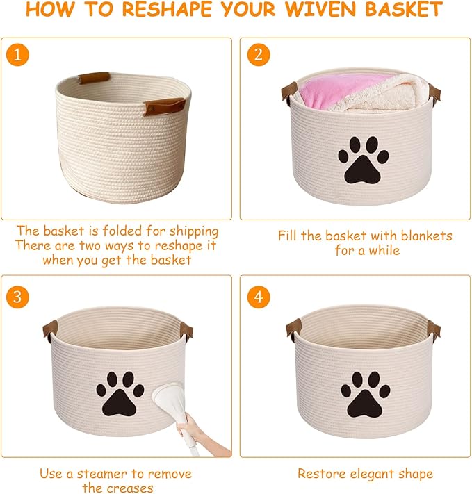 Geyecete Round Dog dog toy basket storage weave Rope Storage Basket Pet/Doy Toy Box Dog Storage Basket-Beige