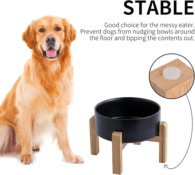 Black Raised/Elevated Ceramic Dog Bowl for Small Medium Sized Breeds,Dog Food Water Bowl with Stand,6 in Non Slip Heavy Weighted 3.6 Cups