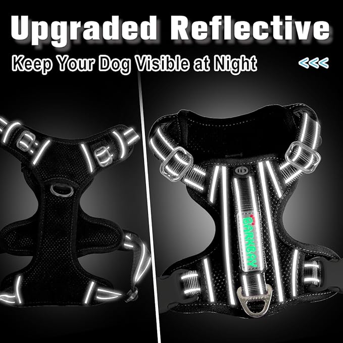 BARKBAY Dog Harness No Pull with ID Tag Pocket - Heavy Duty, Reflective, Easy Control for Large Dogs(Black,XS)