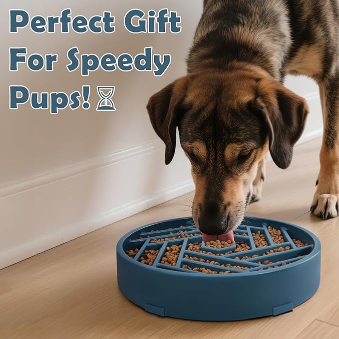 TOBYTO Slow Feeder Dog Bowls Large Medium Breed,Anti-Choking Slow Eating Dog Food Bowl,Non Slip Pet Slower Food Feeding Bowls Large Puzzle Slow Feeder Bloat Stop Maze Dog Dishes,Dark Blue