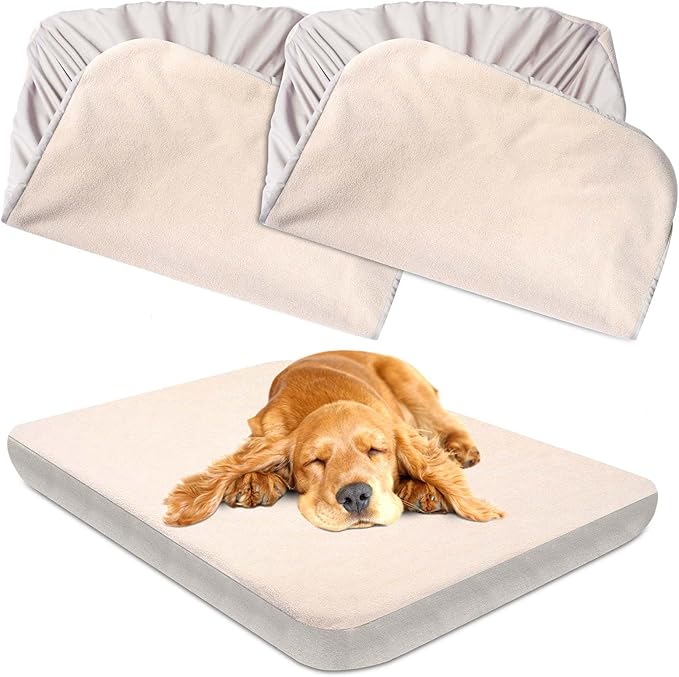 Dog Bed Covers Replacement Washable 100% Waterproof Dog Bed Sheets Soft & Noiseless 2 Pack, 42" x 28" Beige