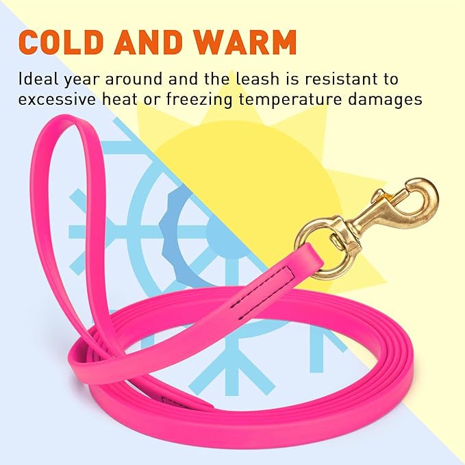 Viper Biothane K9 Working Dog Leash Waterproof Lead for Tracking Training Schutzhund Odor-Proof Long Line with Solid Brass Snap for Puppy Medium and Large Dogs, 15ft Passionfruit Pink