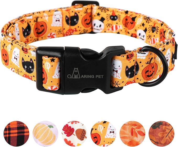 ARING PET Halloween Dog Collar-Cute Pumpkin Dog Collar for Small Dogs, Adjustable Halloween Ghost Dog Collars for Small Medium Large Female and Male Dogs