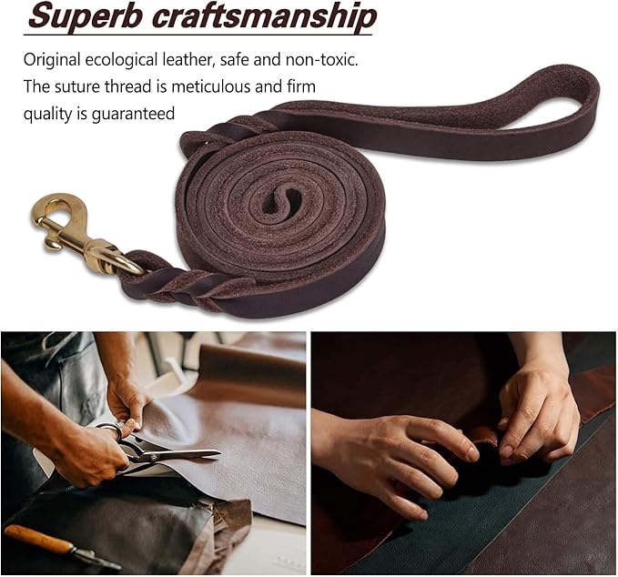 LWBMG Leather Dog Leash 6ft x 3/4 inch, Heavy Duty Genuine Leather Braided Dog Training Leash, Soft and Strong Pet Lead for Large, Medium, Small Dogs