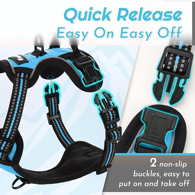 Eagloo Small Dog Harness No Pull, Service Vest with Reflective Strips and Control Handle, Adjustable and Comfortable for Walking, No Choke Pet Harness with 2 Metal Rings, Sky Blue, XS
