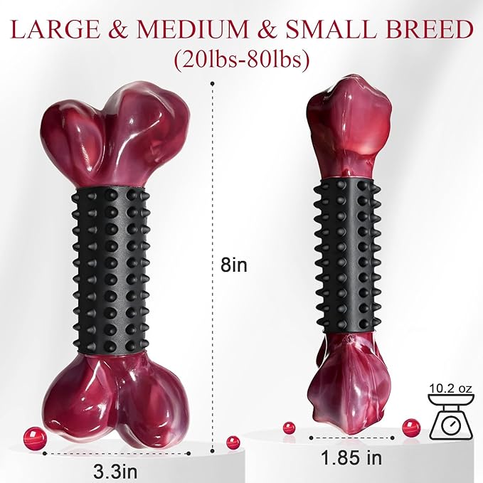 Apasiri 2-Pack Dog Toys for Aggressive Chewers with Bacon Flavor: 8" Indestructible Chew Bones for Large Breeds, Tough Nylon & Rubber Dog Toys Keep Them Busy, Interactive Play