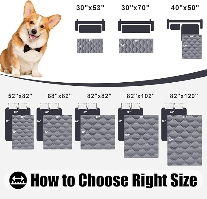 Smiry Waterproof Dog Bed Cover Blanket, Soft Reversible Pet Blanket, Washable Leakproof Cats Dogs Couch Cover for Sofa, Couch, Furniture, Plaid (82x82 Inch, Grey/Dark Grey)