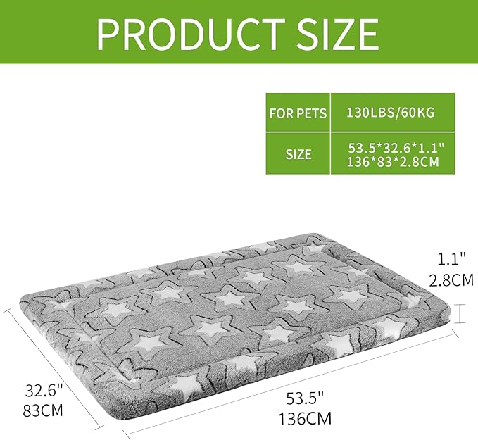 EMPSIGN Dog Crate Pad - Reversible Kennel Mat (Cool & Warm), Machine Washable, Cozy Star Pattern Sleeping Pad for Small Medium Large Dogs, All-Season Pet Bed, Suitable for 54"x37" Dog Crate, Grey