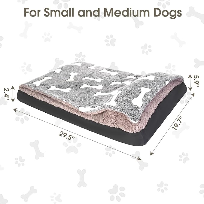Small Dog Bed with Cover Pillow Blanket Attached, 30''X20'' Rectangle Hooded Cozy Cave Dog Bed & Removable Washable Cover, Cute Indoor Covered Crate Furniture Calming Burrow Sofa for Small Medium Pet