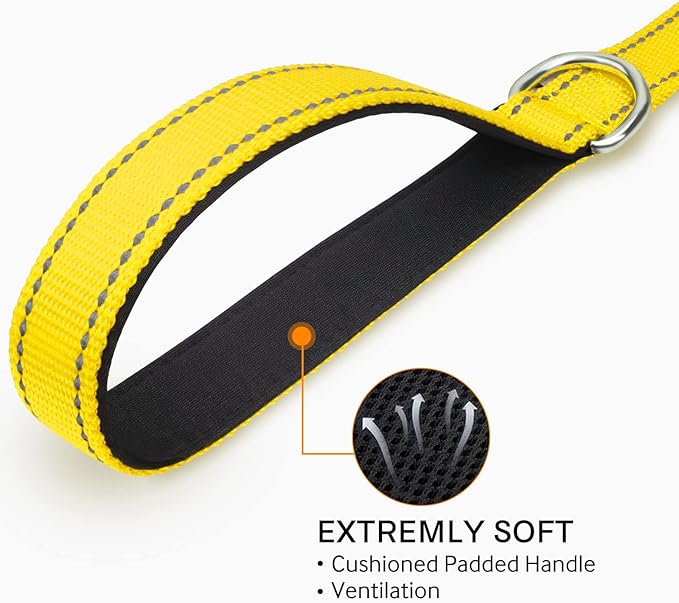 Joytale Dog Leash Heavy Duty for Large Medium Dogs, 5 FT Reflective Nylon Pet Walking Lead with Soft Padded Handle, Durable & Tangle Free for Training, Running & Safety Control, Yellow
