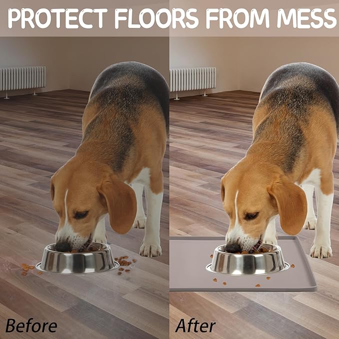 MateeyLife Silicone Cat & Dog Food Mat for Floors Waterproof, Anti-Slip Dog Bowl Mats for Food and Water, Pet Feeding Mats with Lip to Prevent Spills, Pet Placemat for Messy Drinkers to Protect Floors