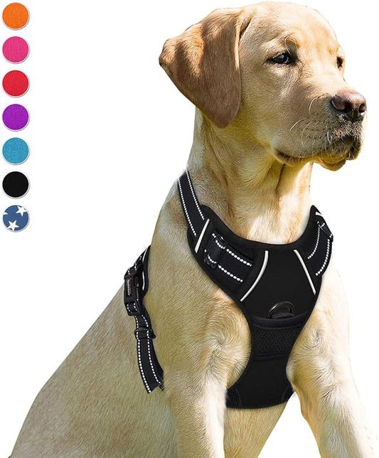 BARKBAY No Pull Dog Harness Front Clip Heavy Duty Reflective Easy Control Handle for Large Dog Walking(Black,M)