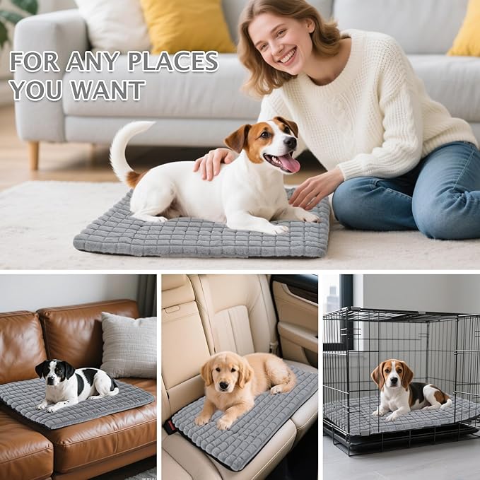 BVAGSS Dog Bed Washable Crate Mattress,Anti-Slip Memory Foam Soft Warm Pet Cushion for Small Medium Dogs, Calming Fluffy Sleeping Kennel Pad XH082 (39''x31'',Grey)