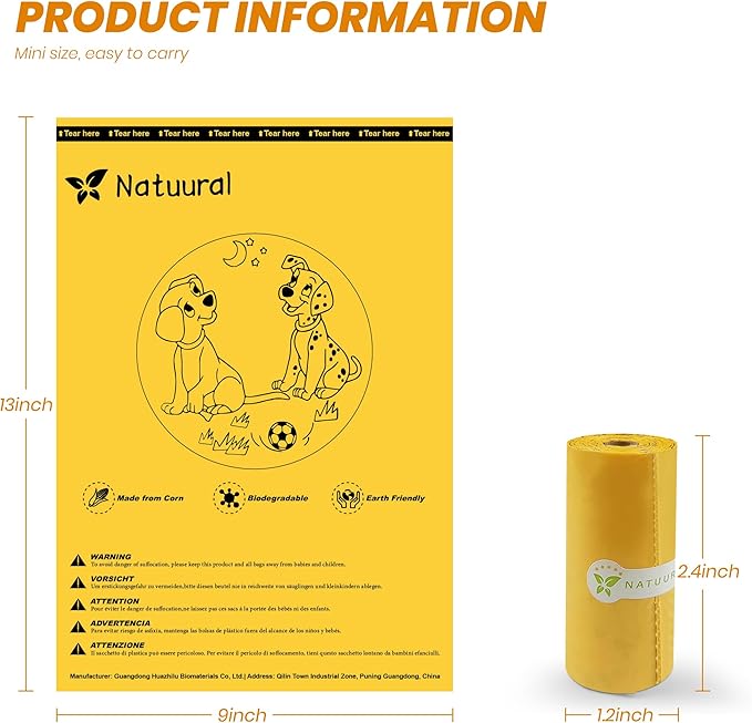 Dog Poop Bags Rolls-600 Counts, 40Rolls, Biodegradable Poop Bags Made of Cornstarch, 100% Leak Proof and Easy to Open (Yellow)