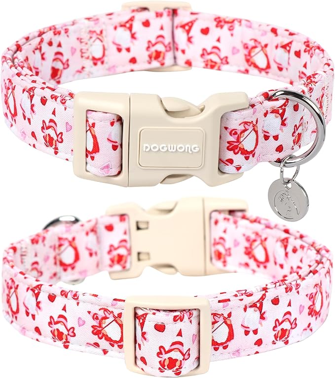 DOGWONG Valentine's Dog Collar, Adjustable Durable Pink Heart Collar for Small Medium Dogs