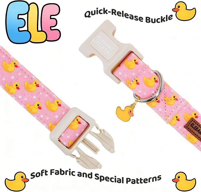 Elegant little tail Dog Collar, Rubber Duck Print Spring/Summer Soft Cotton Puppy Collars Adorable Female or Male Pet Gift Lightweight Plastic Adjustable Dog Collar for Small Dogs