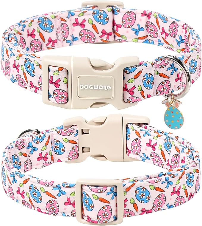 DOGWONG Easter Dog Collar-Cute Pink Easter Egg Dog Collar, Easter Cattot Collars Puppy Collar Gifts with Quick Release Buckle for Girl&Female Dogs,M