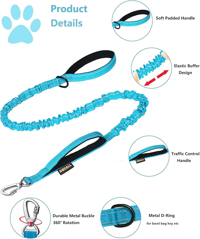 AUBELL Tactical Dog Collar and Leash Set, Reflective Adjustable Heavy Duty Military K9 Collars with Handle and Metal Buckle for Extra Large Dogs, with Airtag Case and 2 Patches(Blue,XL)