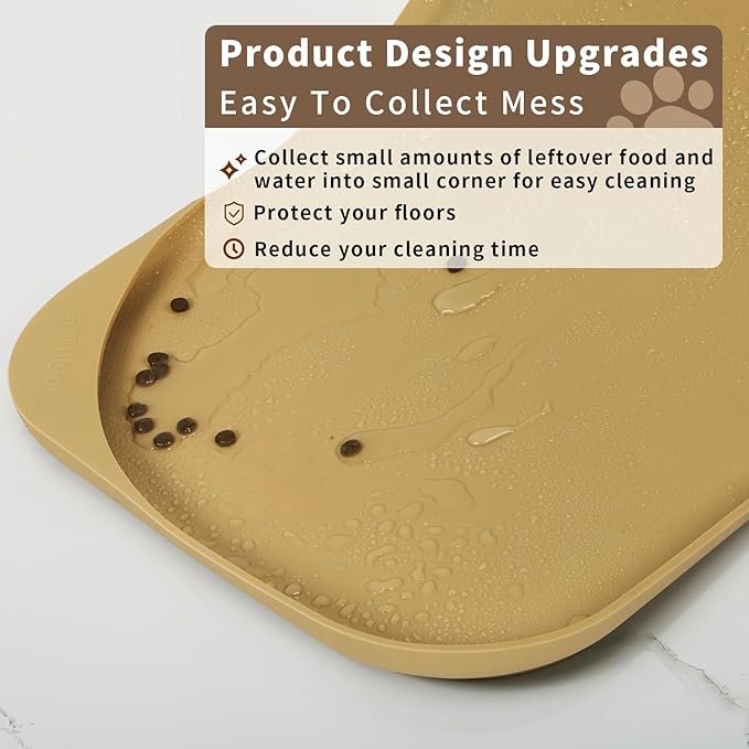 Silicone Pet Food Mat with Raised Edge for Food and Water Bowl, Dog Feeding Mats, Cat Food Trays for Floor Waterproof, Rubber Tray for Dogs and Cats, 24 x 16 x 0.8 Navy Blue