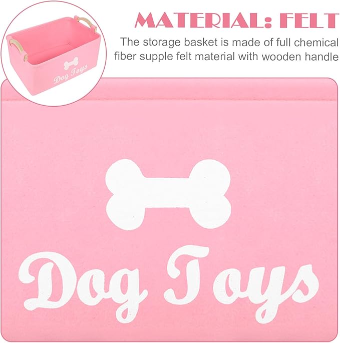 Pet Toy Storage Box Felt Organizer with Wooden Handles 15.35 Inch Square Container for Household Pet Toy Collection and Sundries Storage