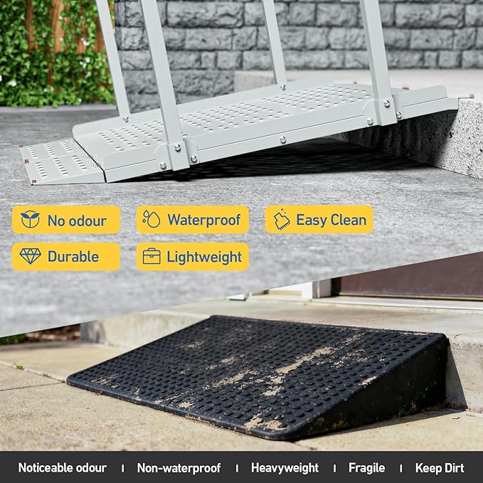 Portable Wheelchair Ramp with Handrails, 1-7" Aluminum Handicap Ramp for Home Steps, Stairs, Porches, Heavy Duty Folding Threshold Ramp with Non-Slip Surface & Safety Rails, Supports up to 770 lbs