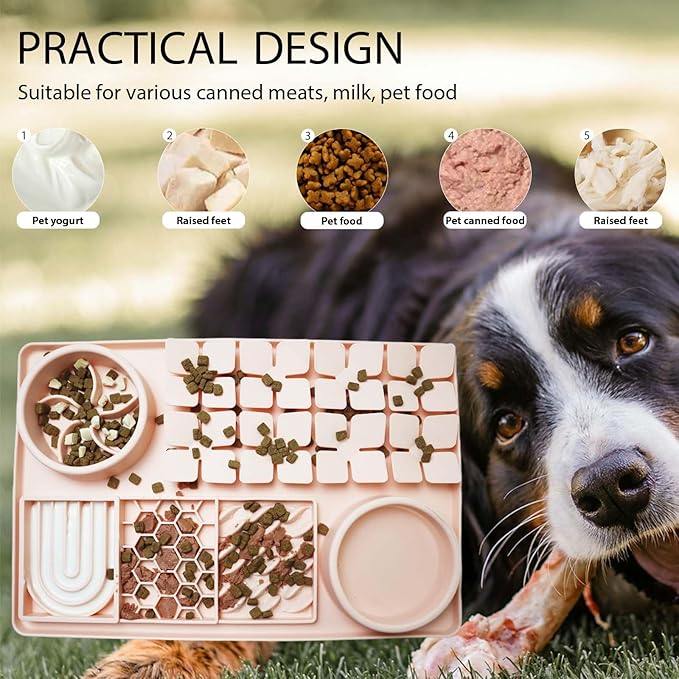 Silicone Licking Mats 6 in 1 for Dogs Cats - Slow Feeder Mat for Smell Training with Water Groove, Snuffle Mats with Suction Cups, Anxiety Relief and Boredom Reducer, Silicone Foldable Bowl
