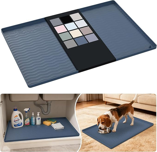 URMONA Waterproof Silicone Under Sink Mat 28'' x 19'' Shelf Liner for Kitchen and Bathroom, Cabinet and Counter Protector, Storage and Organizers, Litter Mat, Pet Cat Puppy Essentials(Dark Grey)