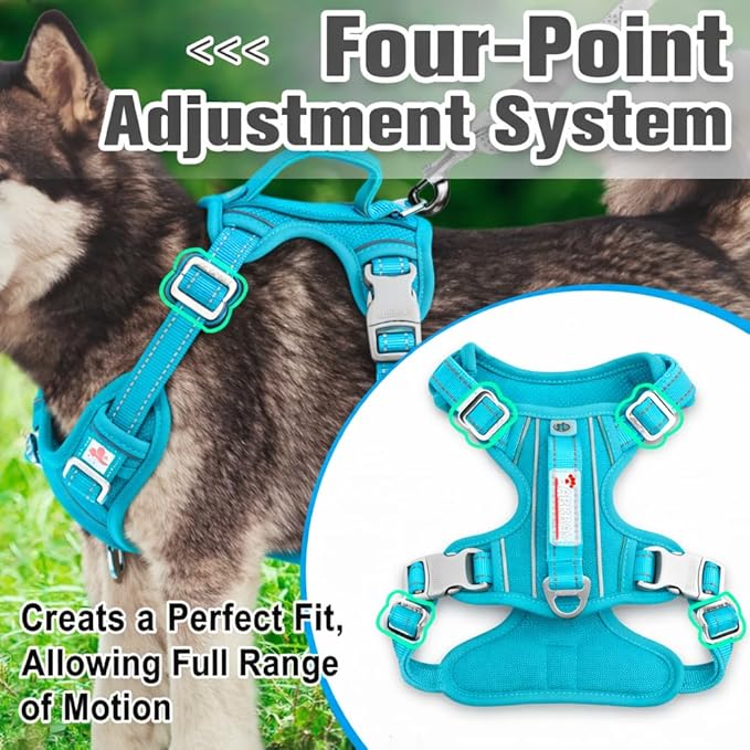 BARKBAY Dog Harness No Pull Oxford with ID Tag Pocket - Heavy Duty, Reflective, Easy Control for Large Dogs(Aqua Oxford,S)