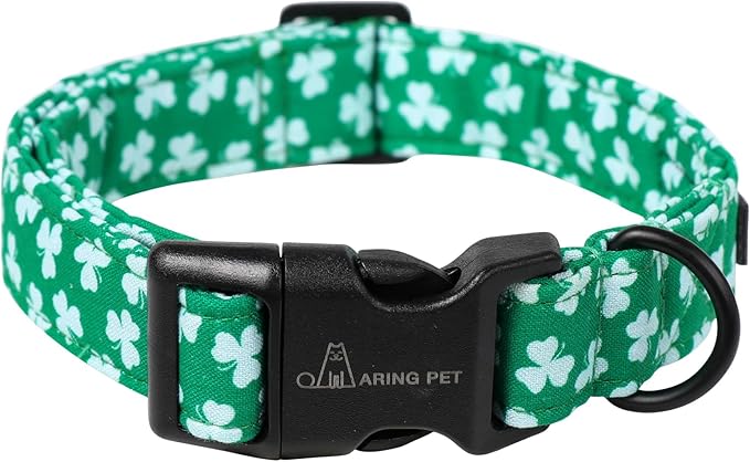 ARING PET St Patrick's Day Dog Collar, Cute Green Clovers Pet Collars with Quick Release Buckle for Puppy Small Medium Large Boy Girl Dogs-L