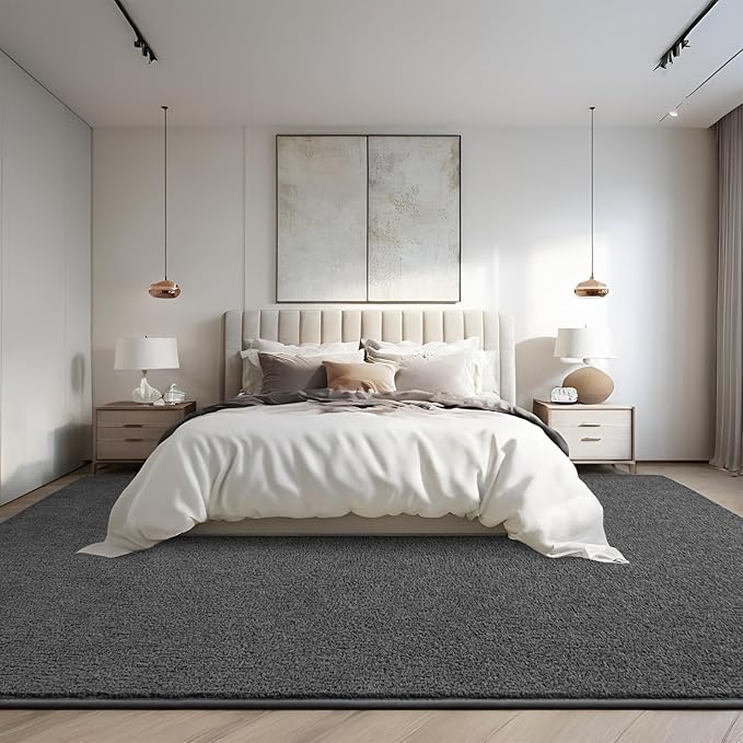 DweIke 6x9 Dark Grey Area Rugs for Bedroom, Super Soft Living Room Rug, Thickened Memory-Foam Throw Carpet, Non-Slip and Washable Carpets for Kids Boys Girls Room Dorm Nursery Home Decor