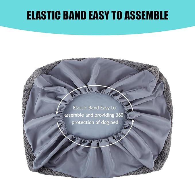 Dog Bed Covers, Waterproof, Soft Plush Replacement Washable Pet Bed Cover, Rectangular, Grey, XL, 44L x 32W x 6H inch, Multi-layered Construction with Plush Top, Filling, and Waterproof Layer