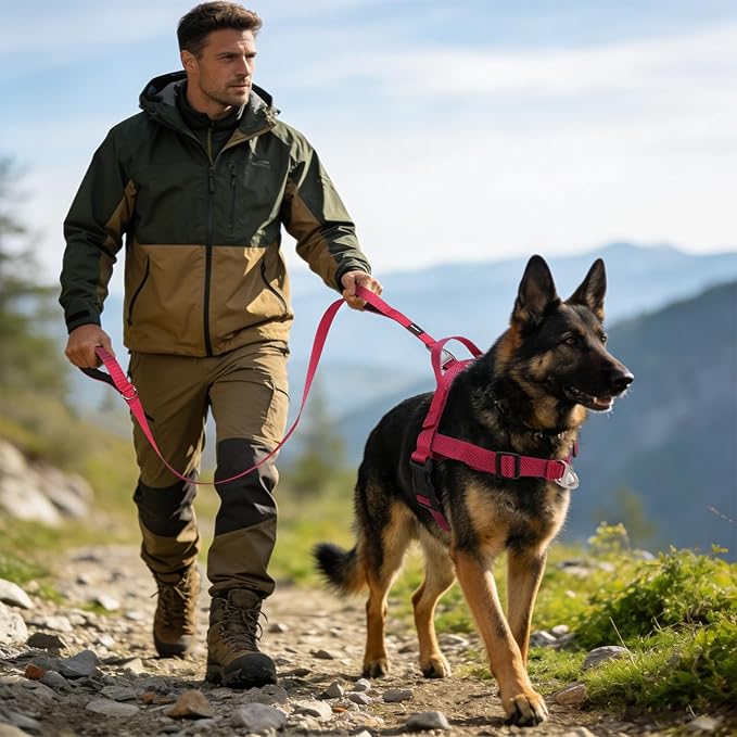 Annchwool No Pull Dog Harness with Front Clip and Easy Control Handle-Belly & Chest Adjustable Dog Harness and Leash Set for Medium Large Dogs-Heavy Duty Vest Harnesses Easy for Walking(Red,XL)