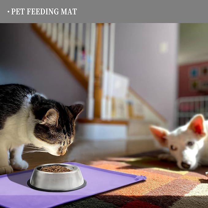 Waterproof Pet Feeding Mat with High Raised Edges, Heavier and Thicker Placemats for Cat Dog Water Bowl with BPA Free, Dogs Cats Food Mats for Messy Drinkers to Prevent Spill and Protect Floors