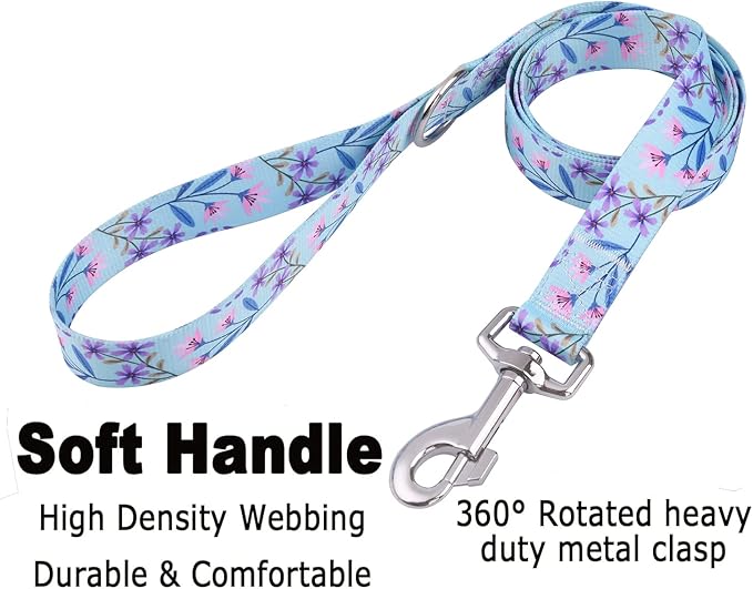 Dog Collar and Leash Set with Bohemia Floral Tribal Geometric Patterns - Soft Ethnic Style Collar Adjustable for Small Medium Large Dogs(Pink + Purple Floral Set,XS)