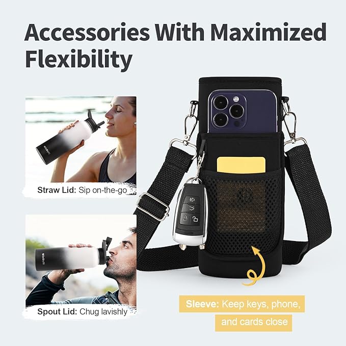40 oz Insulated Water Bottle with Straw (Cold for 48 Hrs), Stainless Steel Triple Wall Vacuum Sports Water Jug, Leakproof Hydro Cup Flask with Paracord Handle & Straw Spout Lids & DIY Stickers