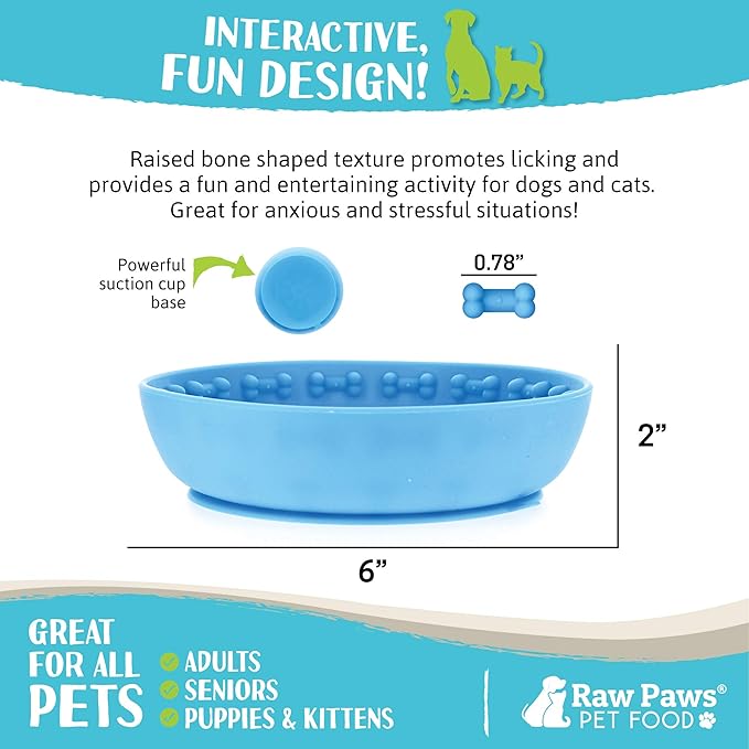 Raw Paws Licking Mat Bowl - Bathing, Shower & Grooming Distraction Mat for Dogs with Suction - Boredom & Anxiety Reducer - Great for Yogurt, or Peanut Butter - Fun Alternative Dog Slow Feeder Bowl