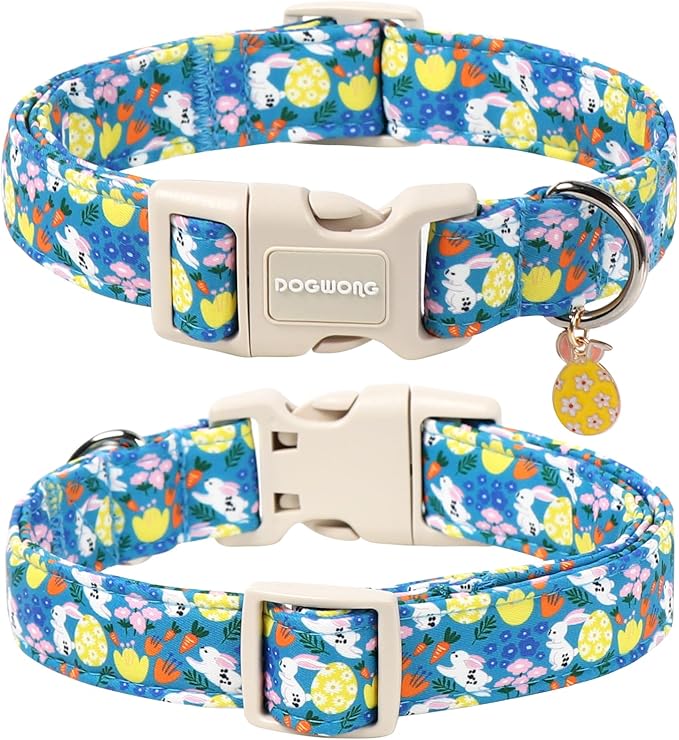 DOGWONG Easter Dog Collar-Cute Green Easter Bunny Dog Collar, Easter Egg Collars Puppy Collar Gifts with Quick Release Buckle for Girl&Boy Dogs,L
