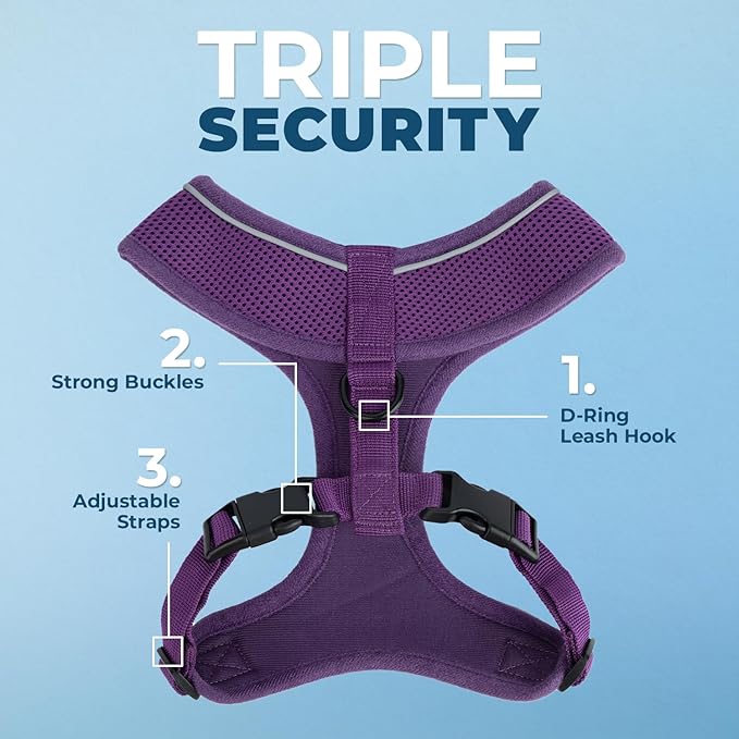 Voyager Aerolite Over The Head Dog Harness, No Pull Breathable Air Mesh Vest, Quick Dry with Reflective Stitching, Adjustable Escape Resistant Harness for Small Medium Large Dogs - Purple, X-Small