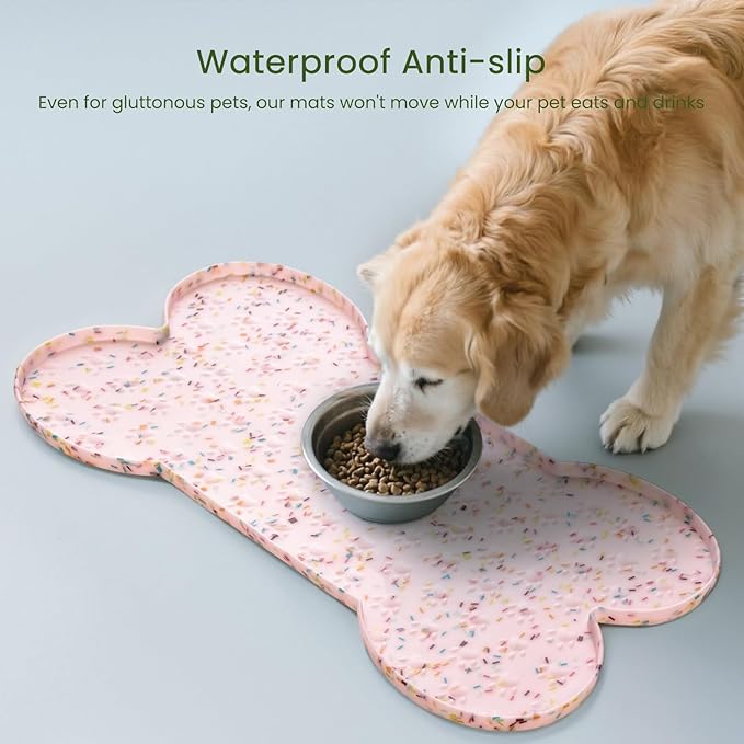 Dog Food Mat Anti-Slip Silicone Dog Bowl Mat Thicker Pet Placemat Waterproof Cat Feeder Pad with Raised Edge Puppy Kitten Feeding Mats Suitable Small Medium-Sized Dogs Cats Eating Tray
