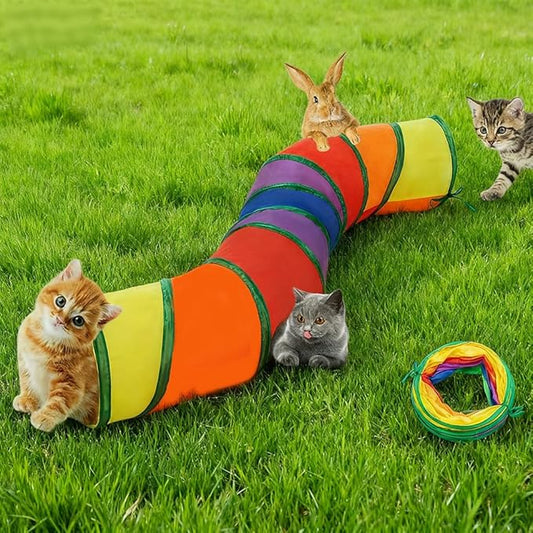 Cat Tunnel Tube Toy Collapsible 2 Way Rainbow, Pet Tunnels for Indoor Cats, Long Tubes for Kitten, Puppy, Rabbit, Interactive Toys for Fun Playtime & Exercise