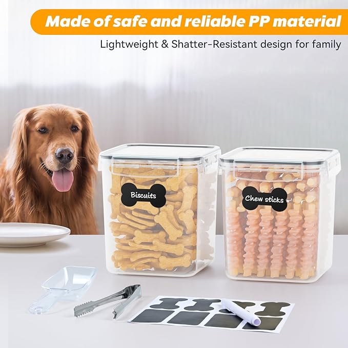 Dog Treat Storage Container Airtight for Countertop, Dog Treat Jar with Lid for Food Storage Organizer, 2 Pack Pet Food Holder for Kitchen with Scoops, Gift for Pet Owners