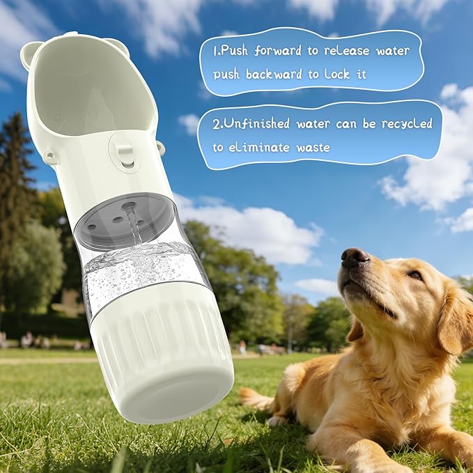 YFL Portable Dog Water Bottle with Food Container - 2 in 1 Travel Puppy Water Dispenser with Crossbody Sling & Strap - Leak Proof, Aesthetic Dog Walking Accessory for Hiking (White)