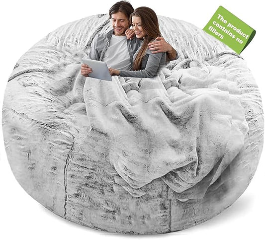 (No Filler Bean Bag Chair Cover Without Filler,Big Round Soft Fluffy PV Velvet Washable Bean Bag Lazy Sofa Bed Cover for Adults,Living Room Bedroom Furniture Outside,5ft Snow Grey