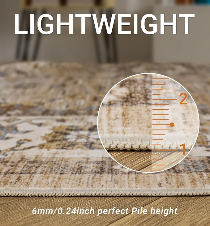 6x9 Area Rugs for Living Room - Stain Resistant Machine Washable Rugs for Bedroom,Non-Slip Backing Large Area Rug (Apricot/Blue, 6'x9')