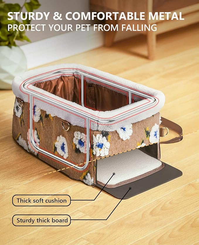 BurgeonNest Dog Carseat for Small Dog, Center Console Pet Booster Seats with Metal Frame, Upgraded Pet Carseat with Double Protection Seat Belts, Washable Cushion, Safety Leash and Storage Pocket