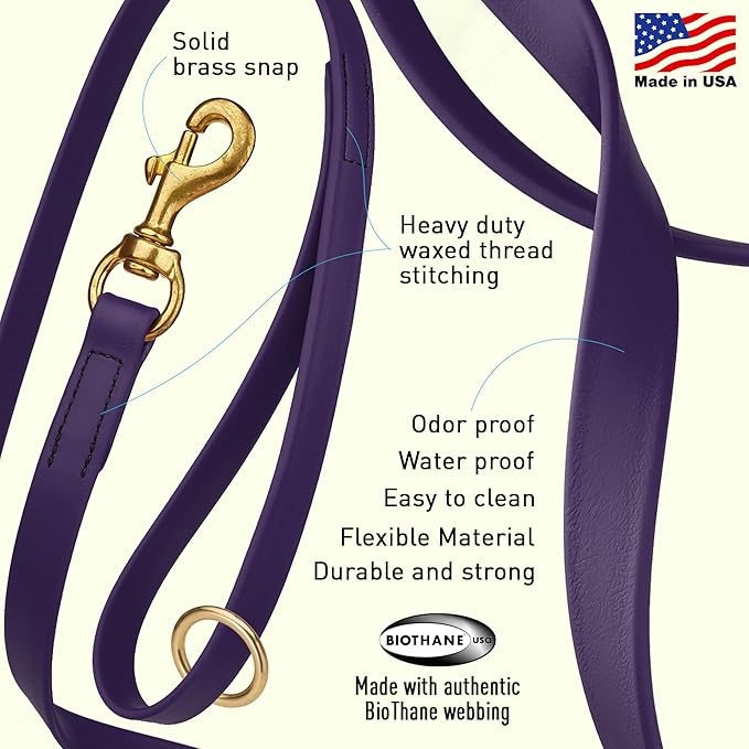 Viper Biothane K9 Working Dog Leash Waterproof Lead for Tracking Training Schutzhund Odor-Proof Long Line with Solid Brass Snap for Puppy Medium and Large Dogs 20in, Violet Purple