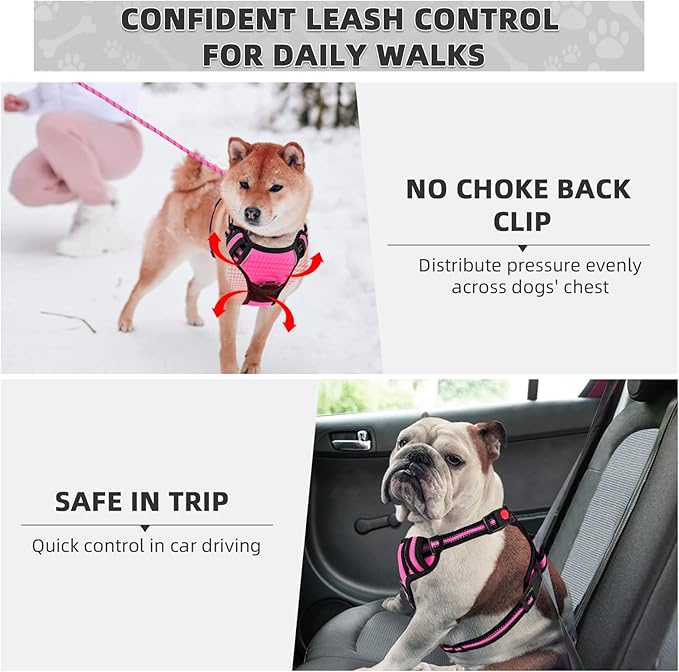 No Pull Dog Harness with A Free Heavy Duty 5ft Dog Leash, Adjustable Soft Padded Dog Vest, Reflective No-Choke Pet Oxford Vest with Easy Control Handle and Dog Leash for Dogs (Pink, Medium)
