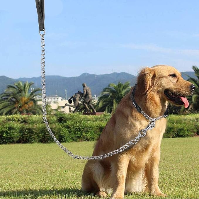 Chain Heavy Duty Metal Dog Leash, 4FTx3mm Chew Proof Pet Leash Chain with Soft Padded Handle for Large & Medium Size Dogs Walking, Training and Traveling (0-80 lbs)